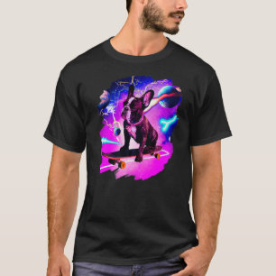 Französisch Bulldog Skateboarding Space Retro T-Shirt