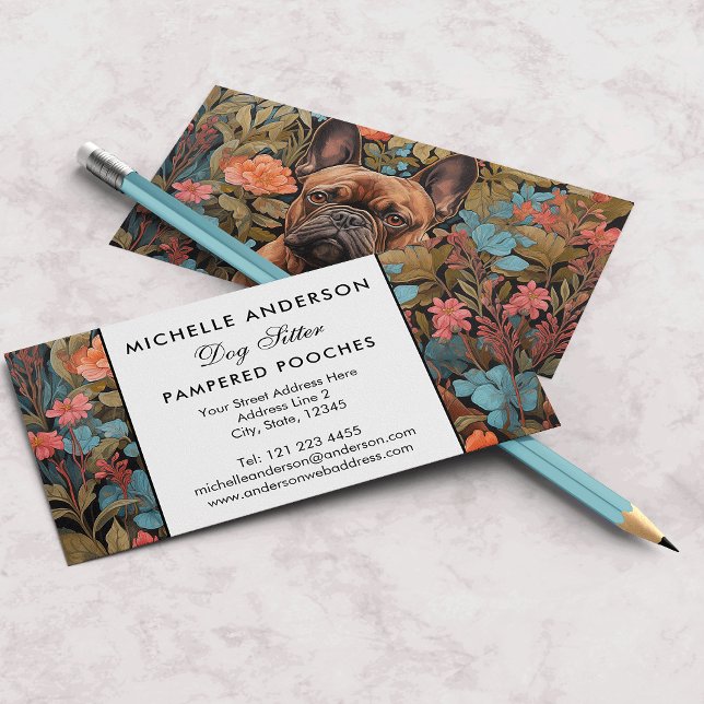 Französisch Bulldog Vintag Floral Visitenkarte (Von Creator hochgeladen)