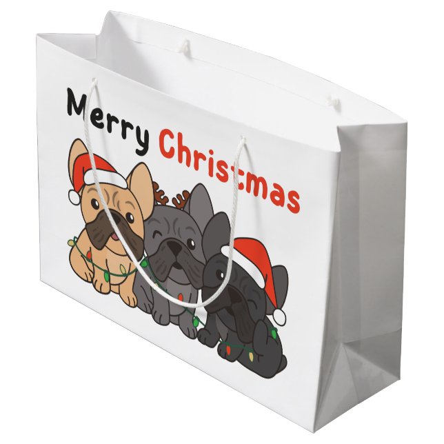 Französisch Bulldog Weihnachtstiere Niedlich Hunde Große Geschenktüte (Rückseite Schrägansicht)