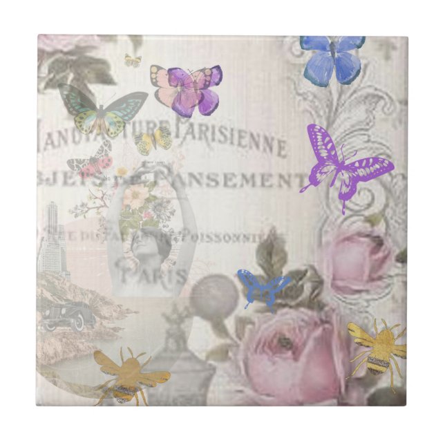 Französisch chic, Land rustikal, florale Muster,Ro Fliese (Vorderseite)