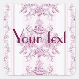 Französisch chic,pink,toile,floral,muster,viktori quadratischer aufkleber