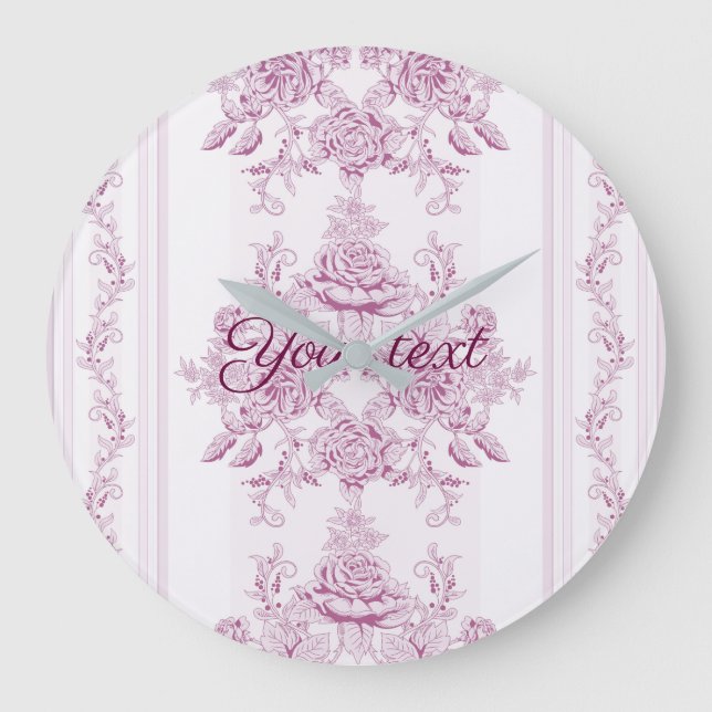 Französisch chic,pink,toile,floral,muster,viktoria große wanduhr (Vorderseite)