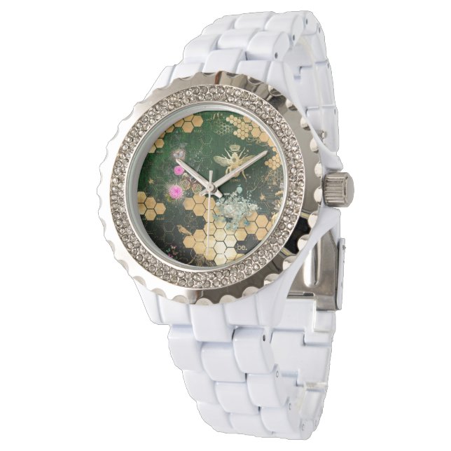 Französisch chic, viktorianisch, Biene, Blütenfoli Armbanduhr (Schrägansicht)