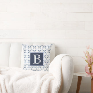 Französisch Country Blue & White Monogram Pillow Kissen