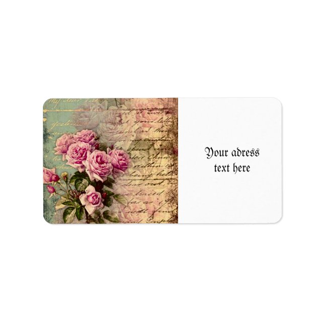 Französisch Country chic, Shabby Chic, rosa Rosen, Adressaufkleber (Vorne)