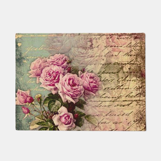 Französisch Country chic, Shabby Chic, rosa Rosen, Fußmatte (Vorderseite)