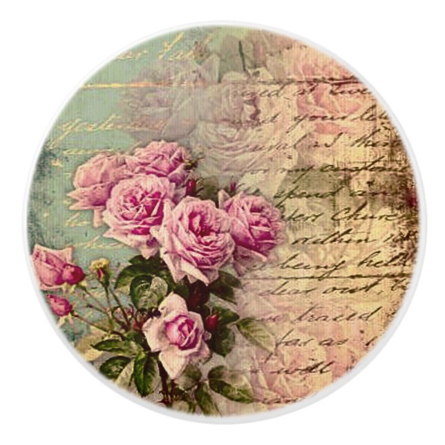 Französisch Country chic, Shabby Chic, rosa Rosen, Keramikknauf (Vorderseite)
