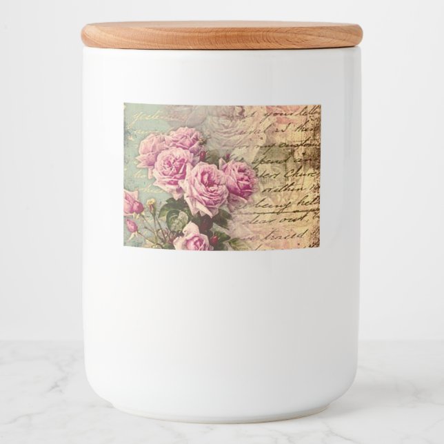 Französisch Country chic, Shabby Chic, rosa Rosen, Lebensmitteletikett (Vorderseite)