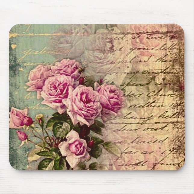 Französisch Country chic, Shabby Chic, rosa Rosen, Mousepad (Vorne)