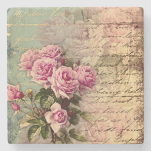 Französisch Country chic, Shabby Chic, rosa Rosen, Steinuntersetzer