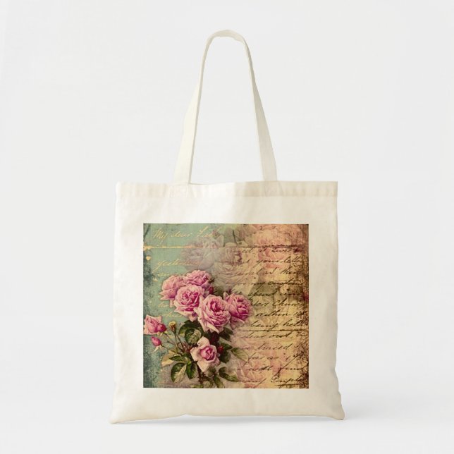 Französisch Country chic, Shabby Chic, rosa Rosen, Tragetasche (Vorne)