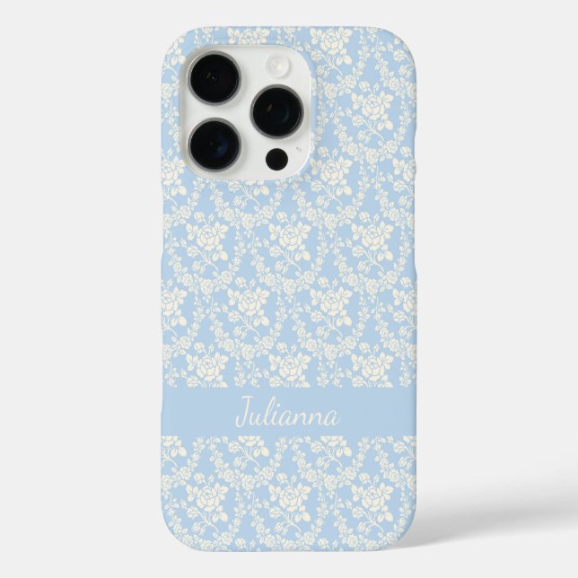 Französisch Country Light Blue Flora Personalisier iPhone 16 Pro Hülle (Rückseite)