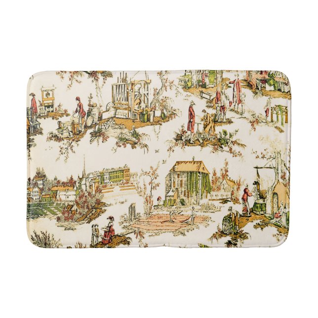 Französisch Creme Toile Chinoiserie Stil Rustikal Badematte (Vorderseite)