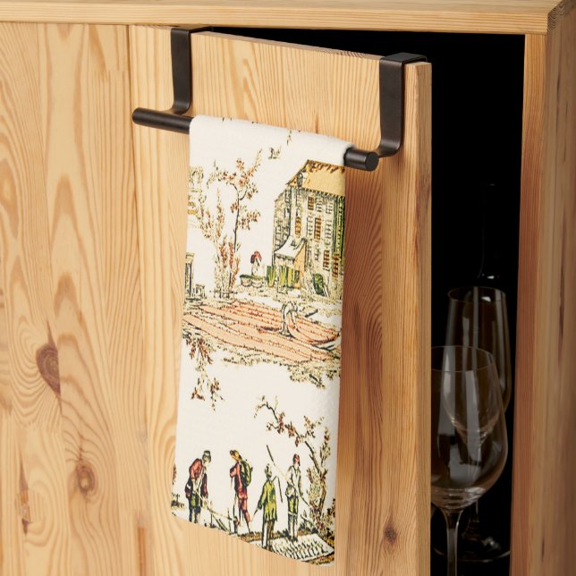 Französisch Creme Toile Chinoiserie Stil Rustikal Geschirrtuch (Drittel gefaltet)
