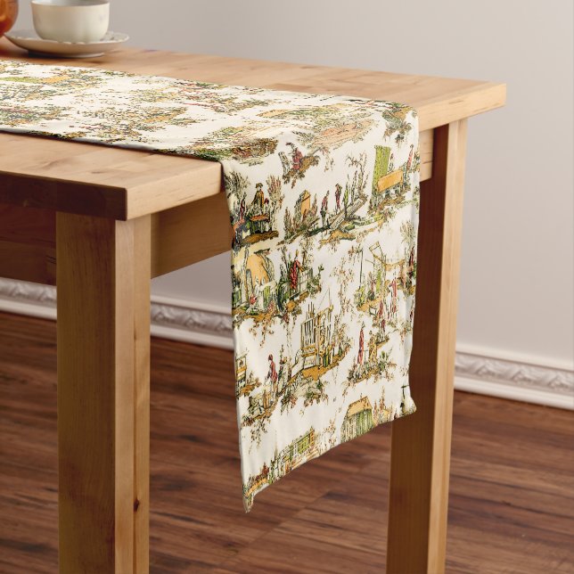Französisch Creme Toile Chinoiserie Stil Rustikal Großer Tischläufer (Beispiel)