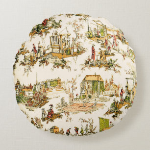 Französisch Creme Toile Chinoiserie Stil Rustikal Rundes Kissen