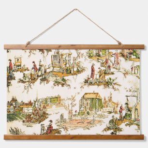 Französisch Creme Toile Chinoiserie Stil Rustikal Wandteppich Mit Holzrahmen