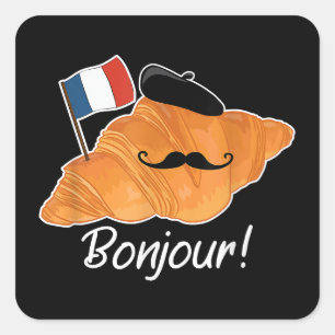 Französisch Croissant Lover France Flag Frankophil Quadratischer Aufkleber