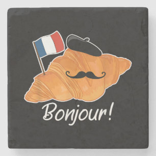 Französisch Croissant Lover France Flag Frankophil Steinuntersetzer