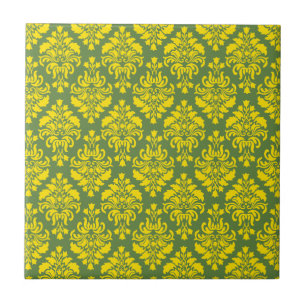 Französisch Empire Damask Gelb und Palm Grün Fliese