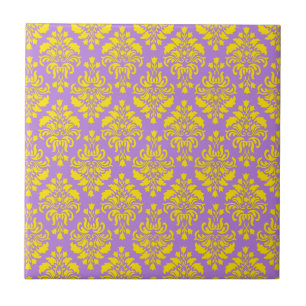 Französisch Empire Damask in Gelb und Azurblau Fliese