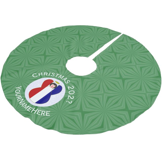 Französisch-Engel-Weihnachtsfahne Personalisiert Polyester Weihnachtsbaumdecke (Schrägansicht)