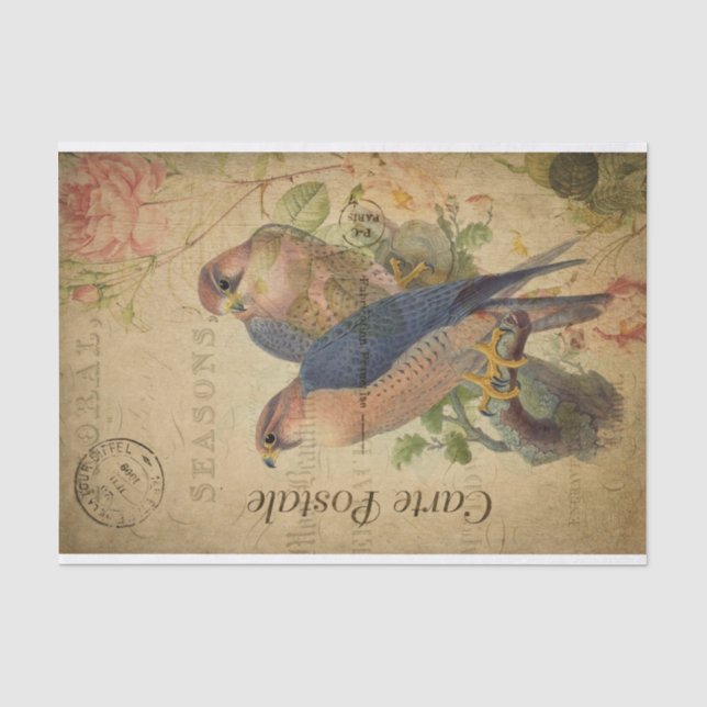 Französisch Ephemera Gosbeak Bird Rose Blumendekou Seidenpapier (Vorderseite)