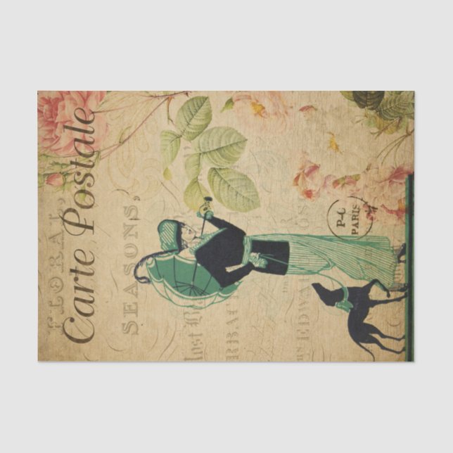 Französisch Ephemera Lady Whippet Dog Floral Decou Seidenpapier (Vorderseite)
