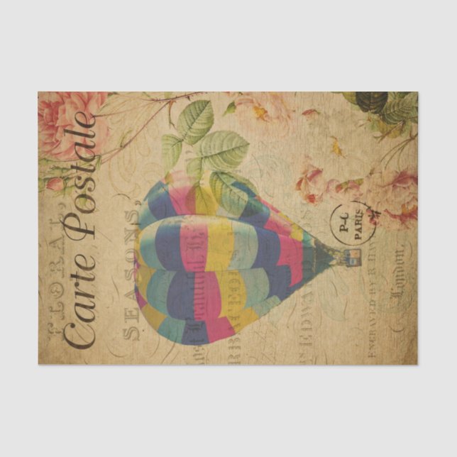 Französisch Ephemere Hot Air Ballon Floral Decoupa Seidenpapier (Vorderseite)