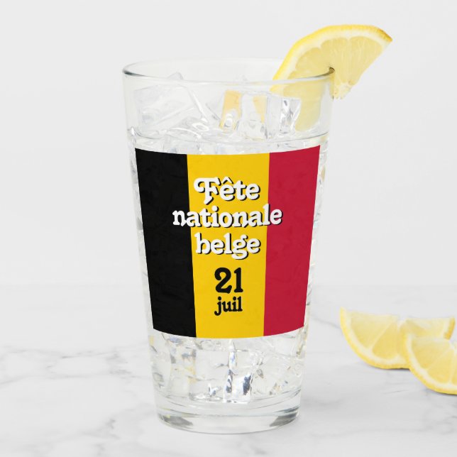 Französisch-Fête nationale belge belgische Flagge Glas (Rückseite Ice)