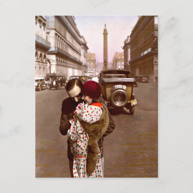 Französisch Flirt - Romantische Vintage Liebe Postkarte (Vorderseite)