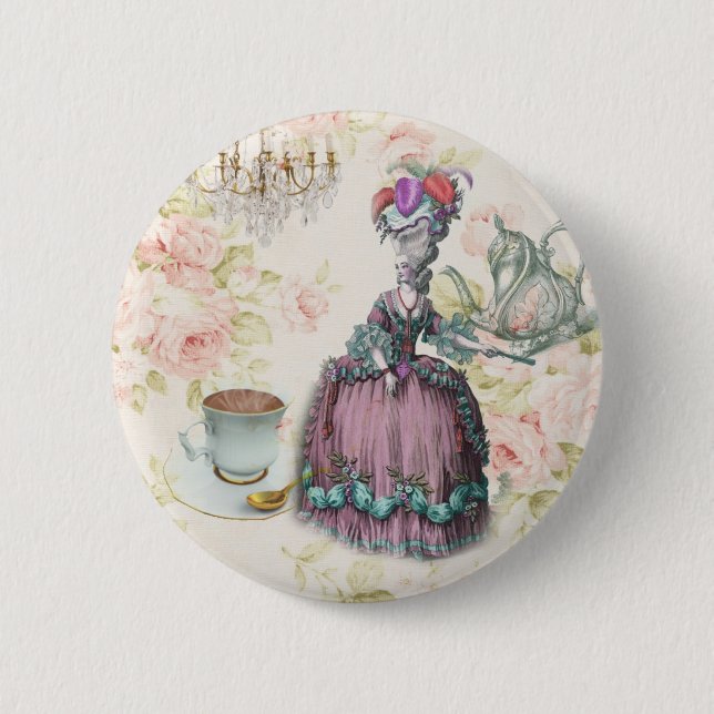 Französisch floral Paris Teezeremonie Party Marie  Button (Vorderseite)