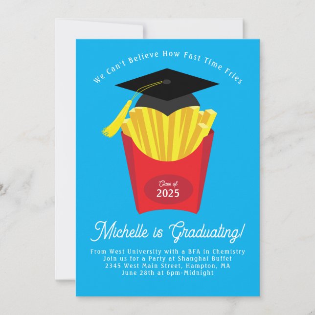 Französisch Fries Graduation Party Fast Food Einladung (Vorderseite)