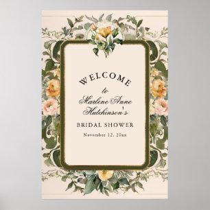 Französisch Gelbe Blumige Elegante Teebridal Dusch Poster