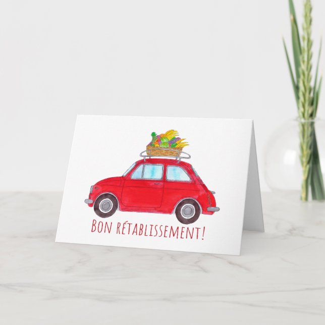Französisch Get well Red Retro Fiat 500 Karte (Vorderseite)