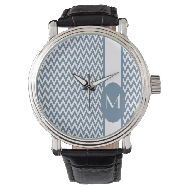 Französisch-graues Zickzack Design mit Monogramm Armbanduhr (Vorderseite)