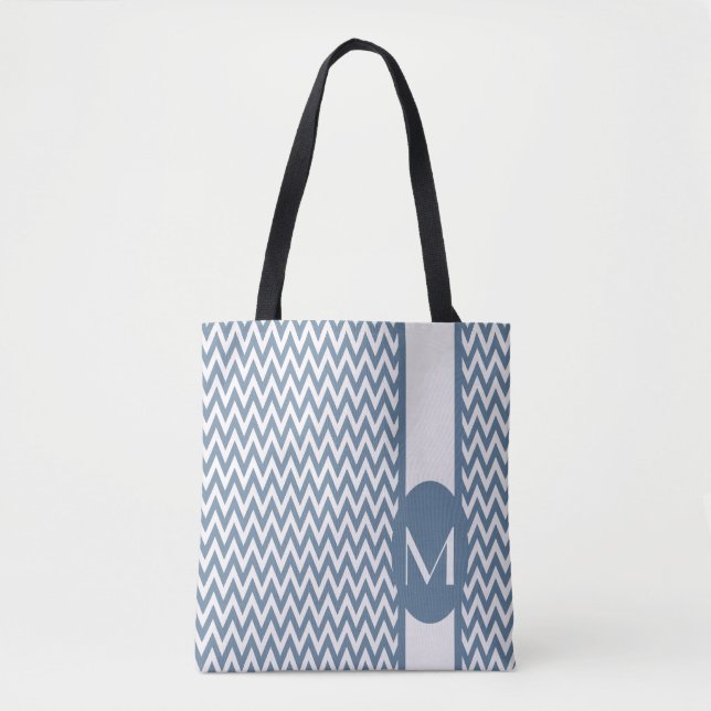 Französisch-graues Zickzack Design mit Monogramm Tasche (Vorderseite)