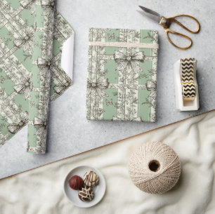 Französisch grünes Weihnachts-Toile-Schleifenmuste Geschenkpapier
