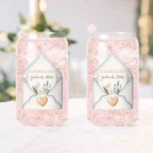 Französisch Hellblau Creme Umschlag Herz Blumen   Dosenglas