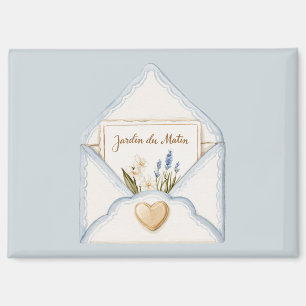 Französisch Hellblau Creme Umschlag Herz Blumen Magnet