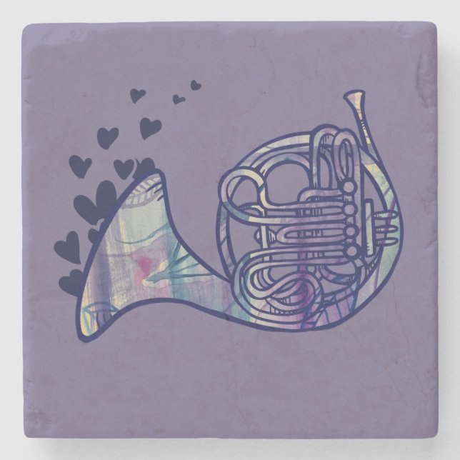 Französisch Horn Liebe Band Class Art Steinuntersetzer (Vorderseite)