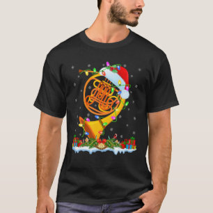 Französisch Horn Lover Matching Weihnachtsmannmütz T-Shirt