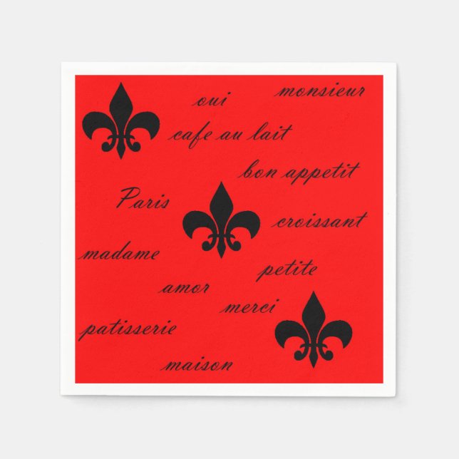 Französisch Inspiriert Schwarz auf Red Napkins Serviette (Vorderseite)