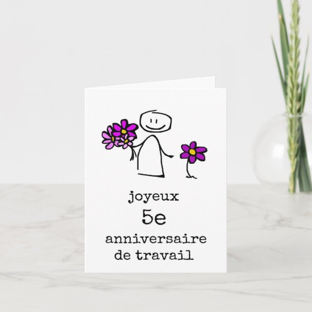 FRANZÖSISCH, Joyeux Anniversaire 5e de Travail Car Dankeskarte (Vorderseite)