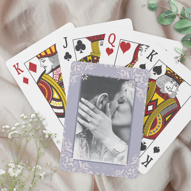 Französisch Lilac Chic Verlobung Hochzeit Foto Fav Spielkarten (elegant lavender purple french lilac theme wedding favors gift photo deck of cards for perfect pair)