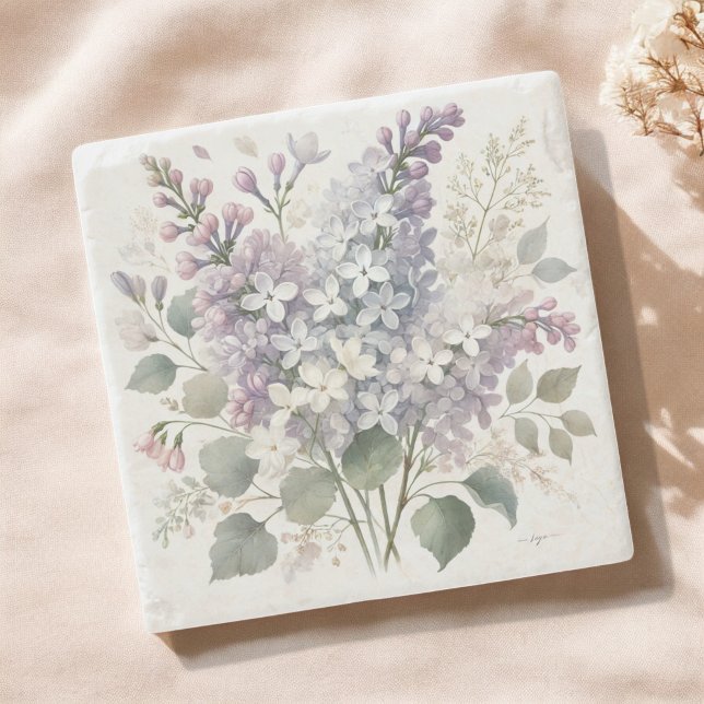 Französisch Lilac Wasserfarbe Bläserner Frühling u Steinuntersetzer (Von Creator hochgeladen)