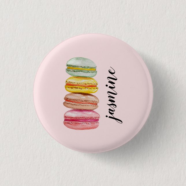 Französisch Macarons Wasserfarbe Handgemalt Button (Vorderseite)