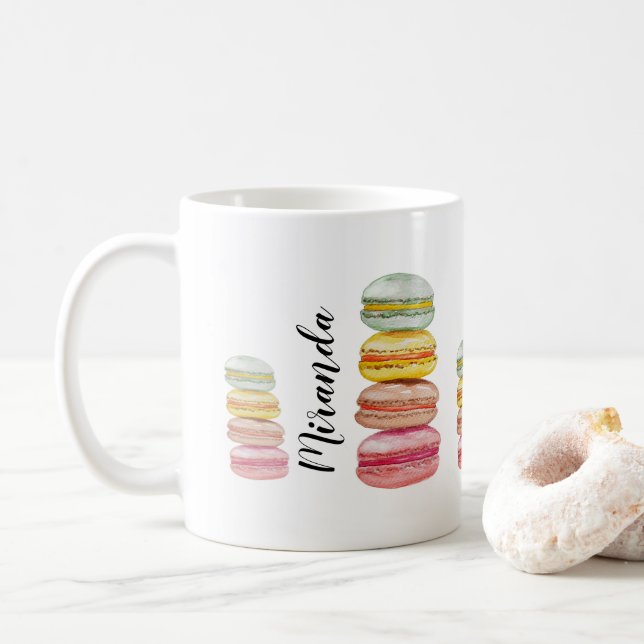 Französisch Macarons Wasserfarbe Handgemalt Kaffeetasse (Mit Donut)