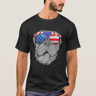 Französisch Mastiff Hunde Sonnenbrille Flag Americ T-Shirt