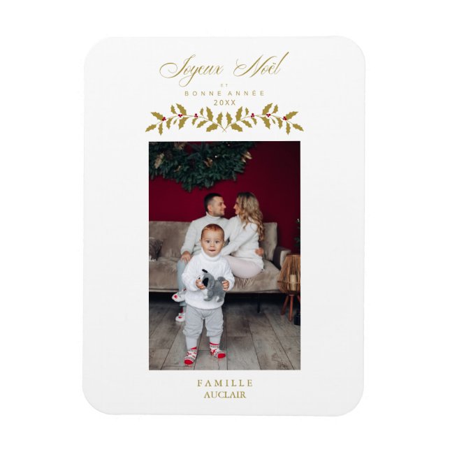 Französisch Moderne Elegant Joyeux Noël Foto Famil Magnet (Vertikal)